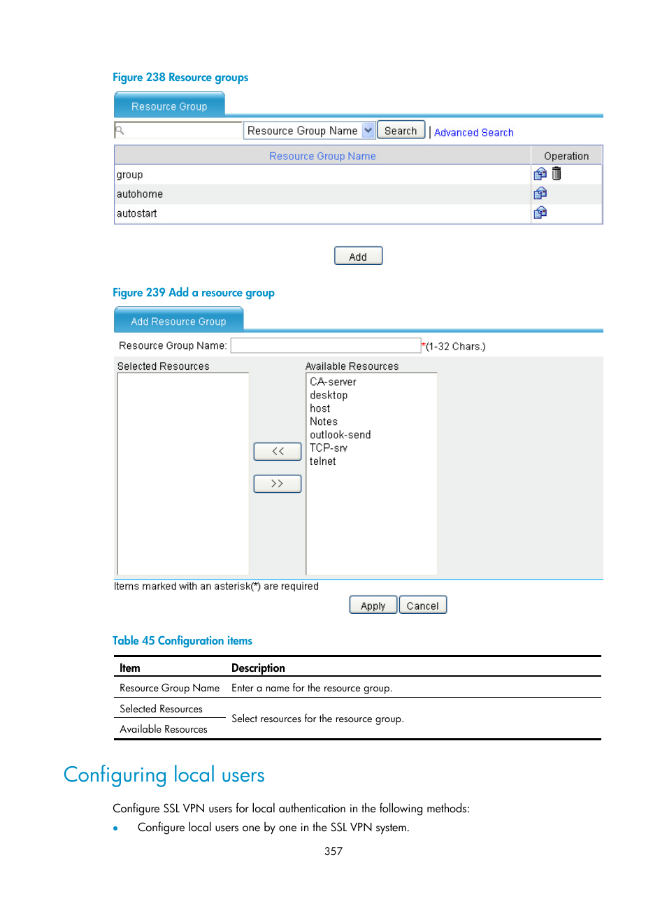 Configuring local users, N in, Figure 238 | Figure 239 | H3C Technologies H3C SecPath F1000-E User Manual | Page 369 / 490