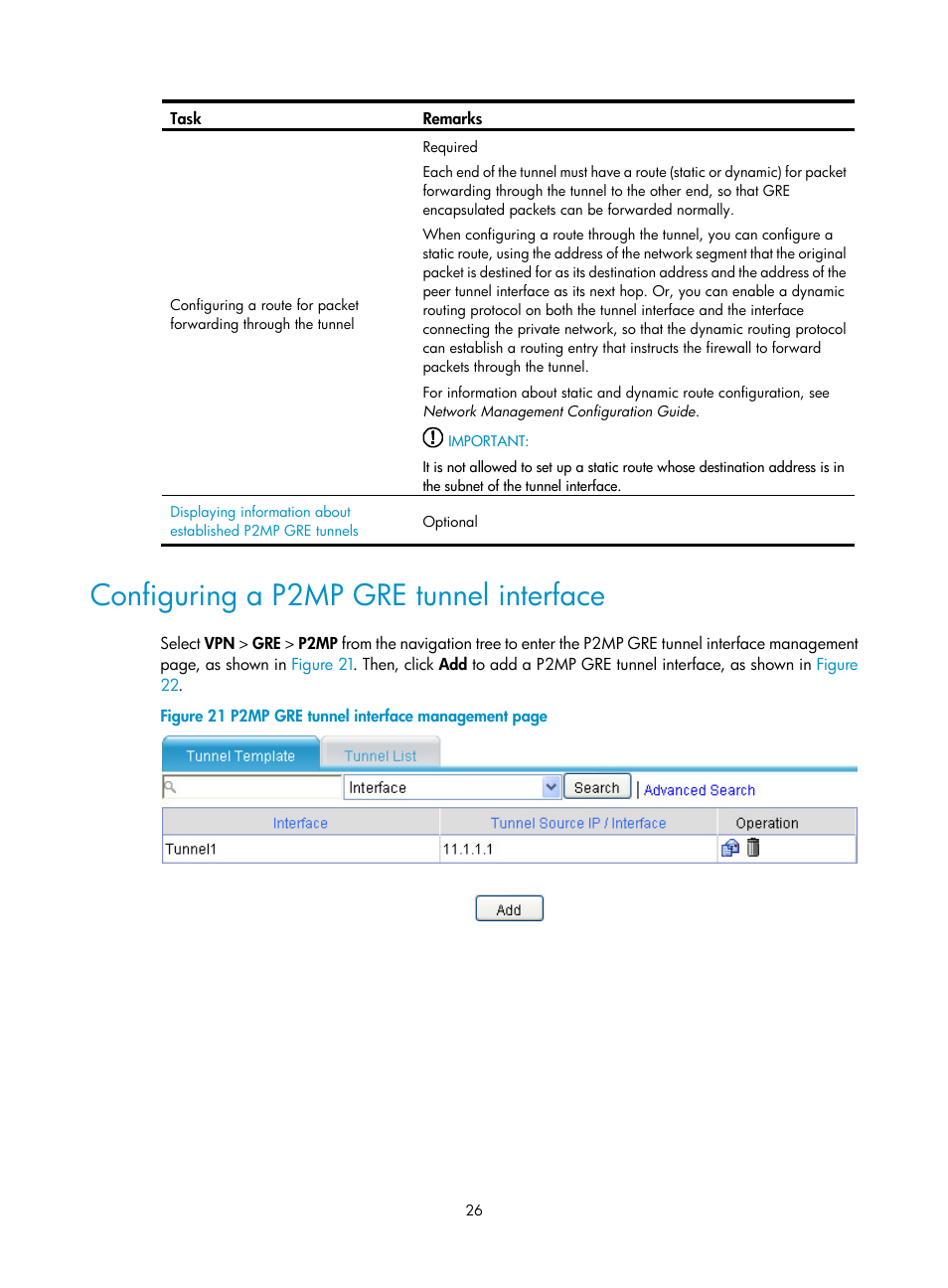 Configuring a p2mp gre tunnel interface | H3C Technologies H3C SecPath F1000-E User Manual | Page 38 / 490
