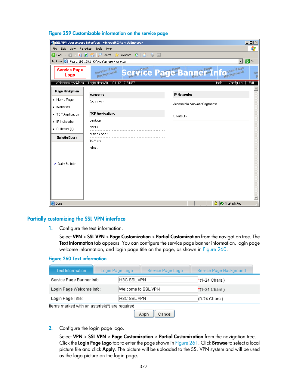 Partially customizing the ssl vpn interface, Figure | H3C Technologies H3C SecPath F1000-E User Manual | Page 389 / 490