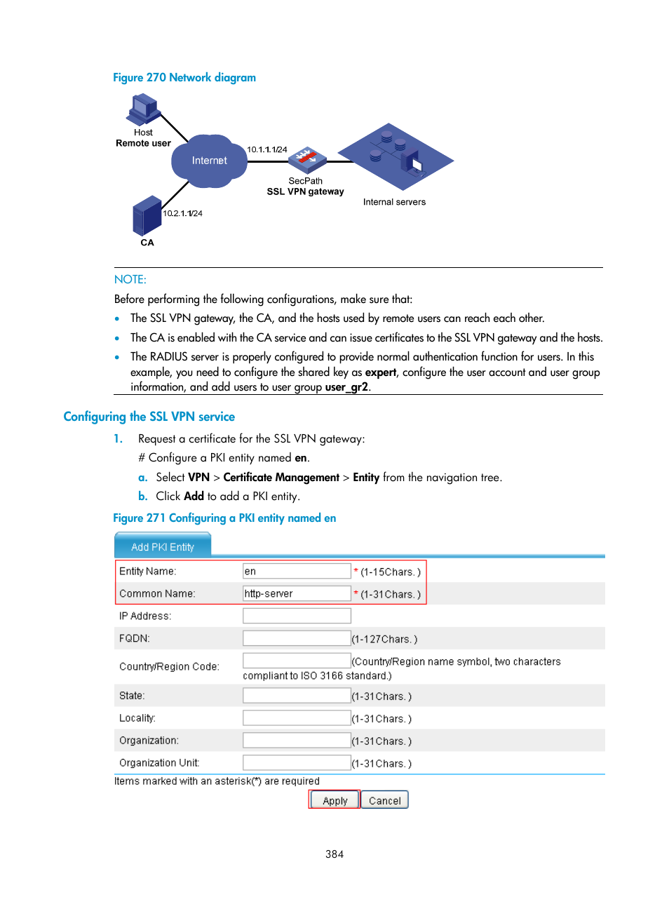 Configuring the ssl vpn service | H3C Technologies H3C SecPath F1000-E User Manual | Page 396 / 490