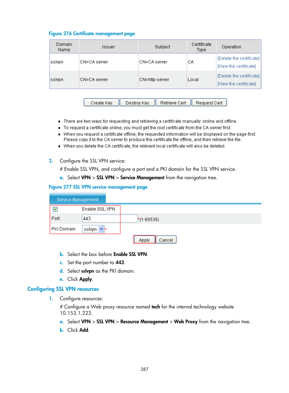 Configuring ssl vpn resources | H3C Technologies H3C SecPath F1000-E User Manual | Page 399 / 490