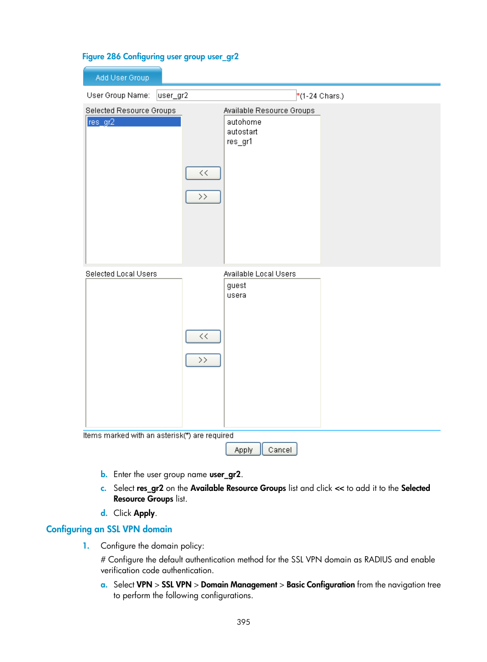 Configuring an ssl vpn domain | H3C Technologies H3C SecPath F1000-E User Manual | Page 407 / 490