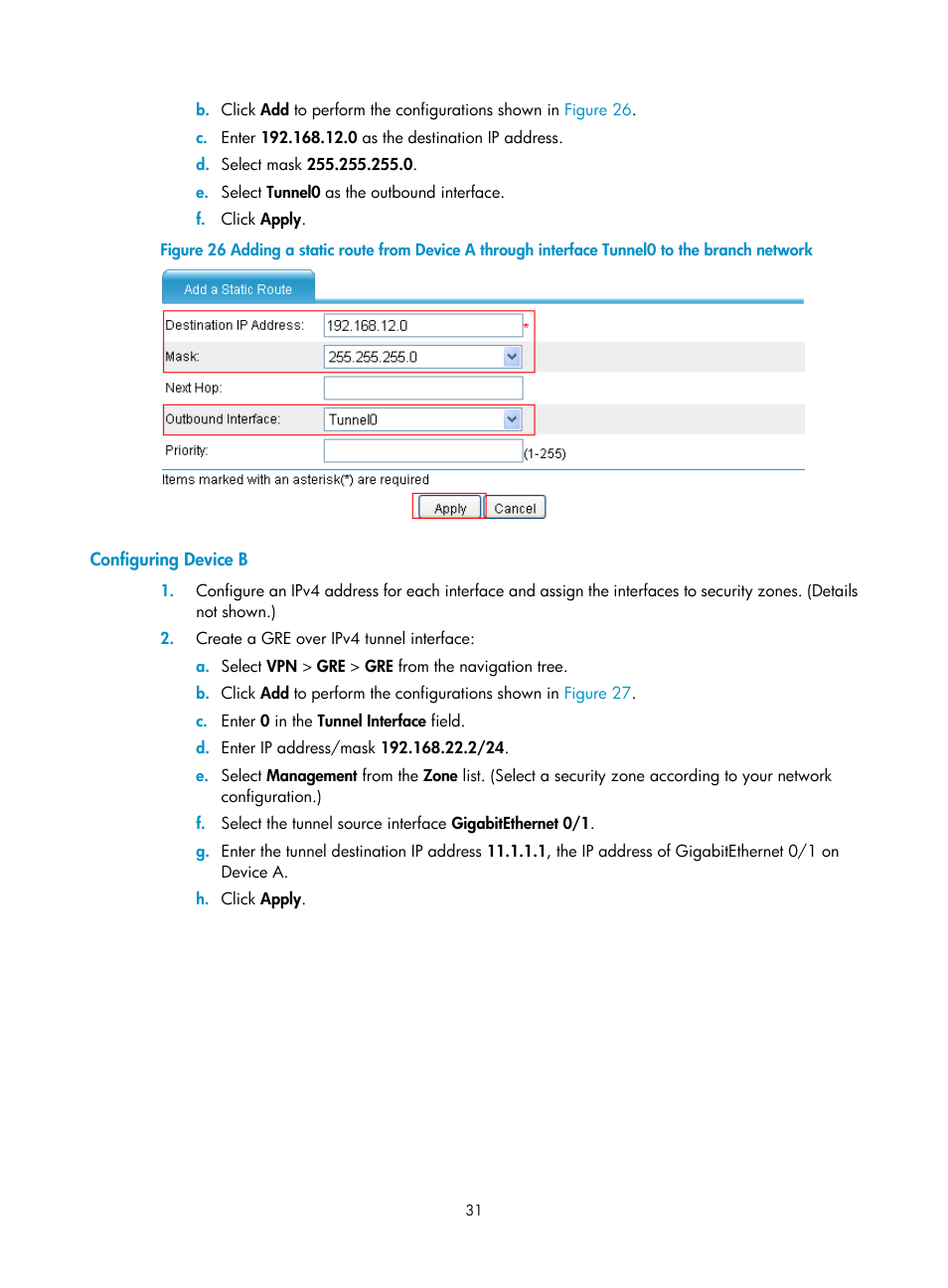 Configuring device b | H3C Technologies H3C SecPath F1000-E User Manual | Page 43 / 490