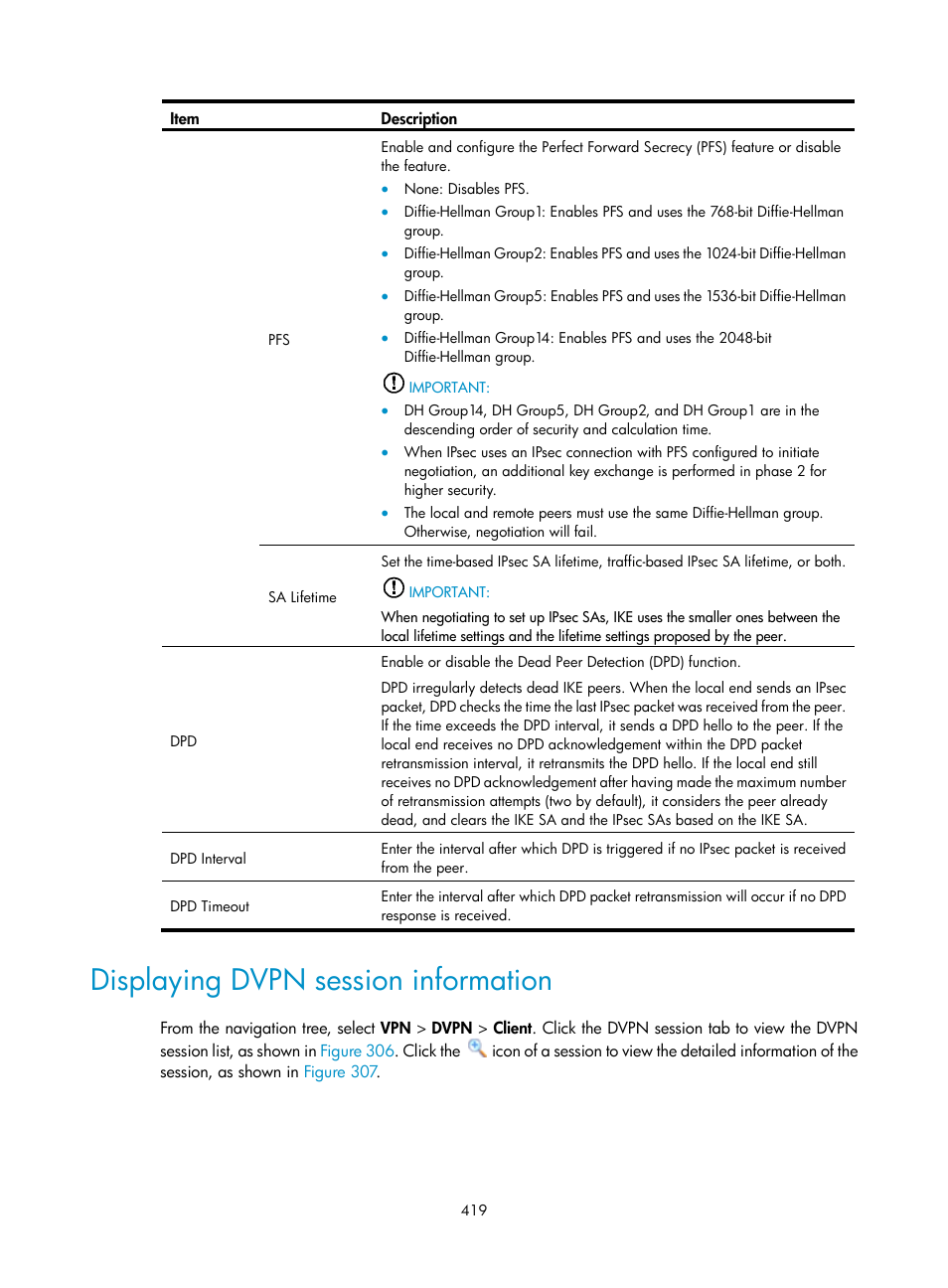 Displaying dvpn session information | H3C Technologies H3C SecPath F1000-E User Manual | Page 431 / 490