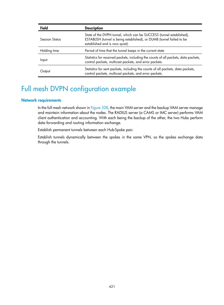 Full mesh dvpn configuration example, Network requirements | H3C Technologies H3C SecPath F1000-E User Manual | Page 433 / 490