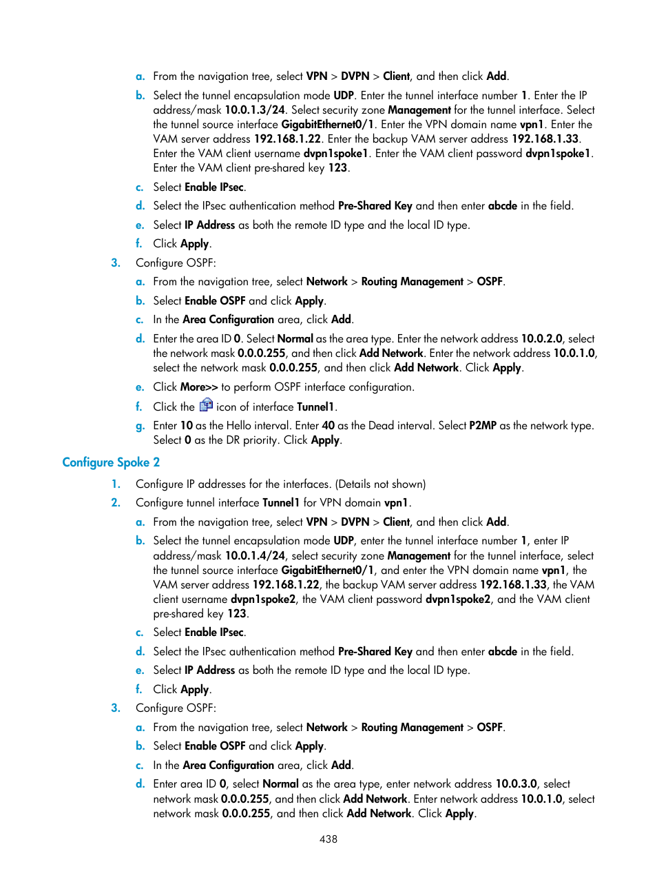 Configure spoke 2 | H3C Technologies H3C SecPath F1000-E User Manual | Page 450 / 490