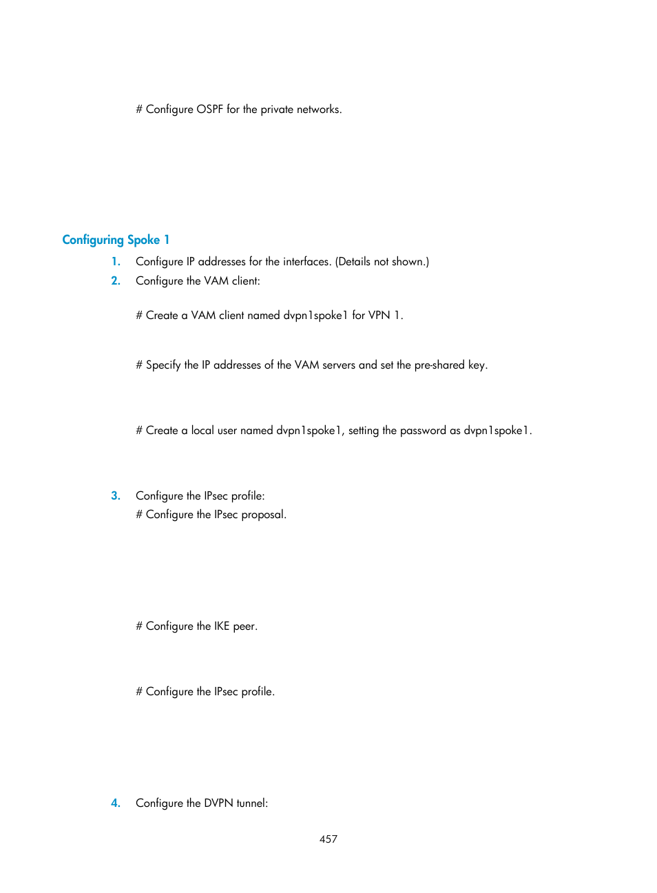 Configuring spoke 1 | H3C Technologies H3C SecPath F1000-E User Manual | Page 469 / 490