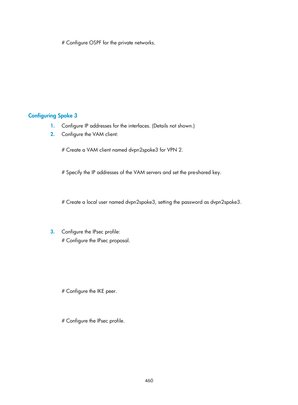 Configuring spoke 3 | H3C Technologies H3C SecPath F1000-E User Manual | Page 472 / 490