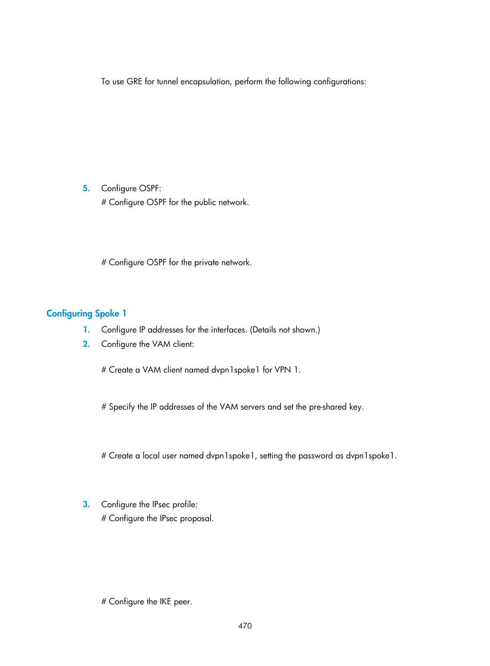 Configuring spoke 1 | H3C Technologies H3C SecPath F1000-E User Manual | Page 482 / 490