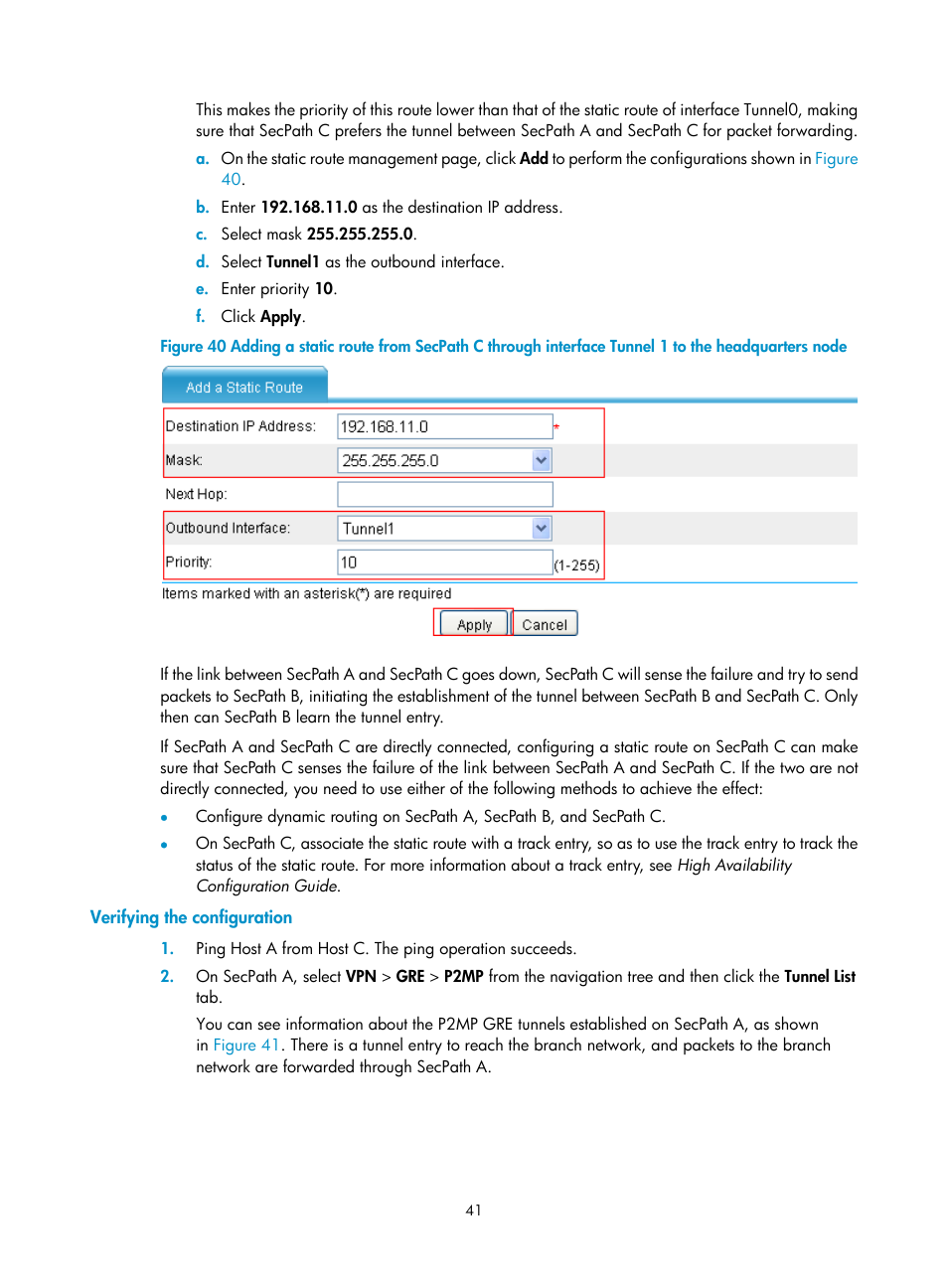 Verifying the configuration | H3C Technologies H3C SecPath F1000-E User Manual | Page 53 / 490