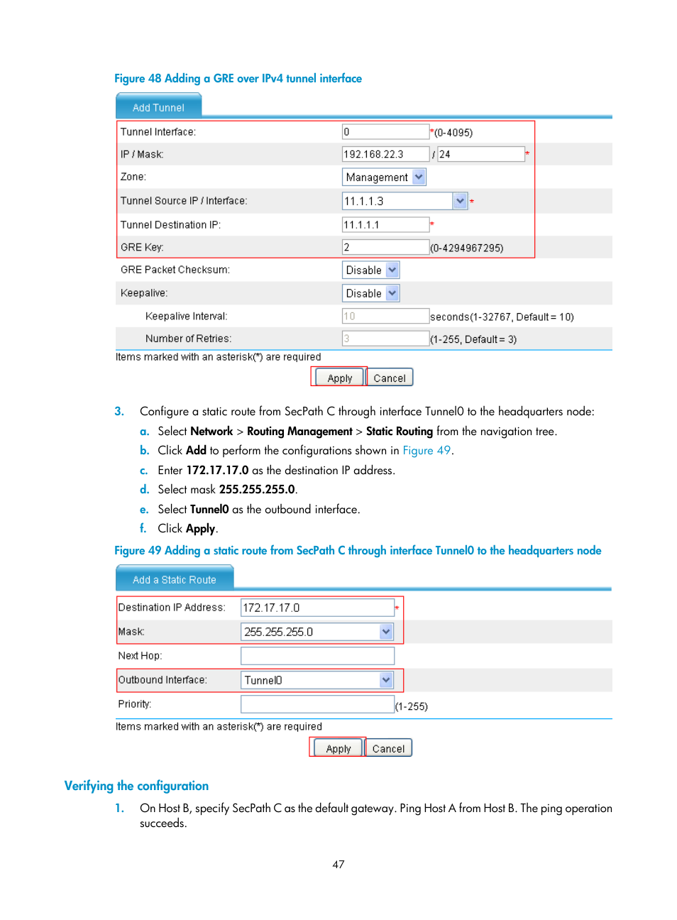 Verifying the configuration | H3C Technologies H3C SecPath F1000-E User Manual | Page 59 / 490