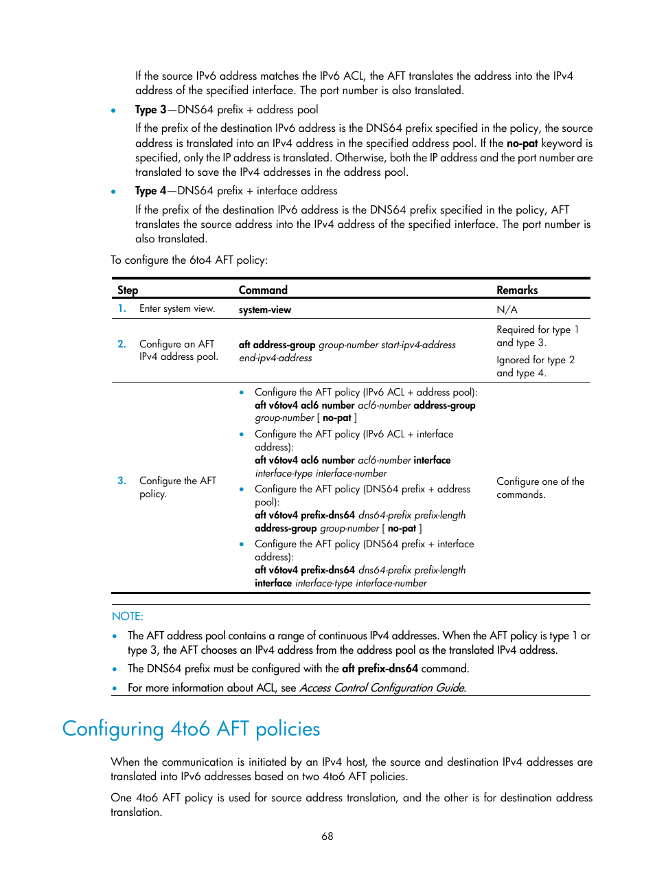 Configuring 4to6 aft policies | H3C Technologies H3C SecPath F1000-E User Manual | Page 80 / 490