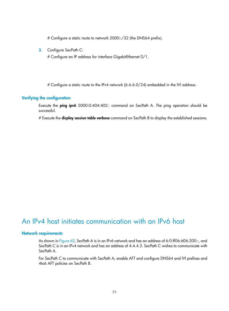 Verifying the configuration, Network requirements | H3C Technologies H3C SecPath F1000-E User Manual | Page 83 / 490