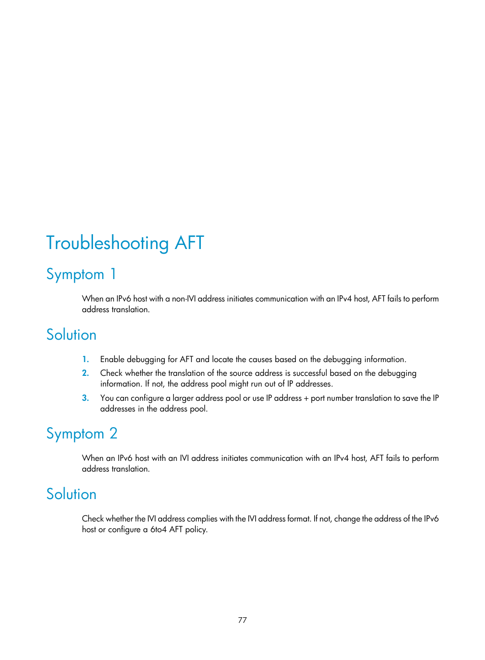 Troubleshooting aft, Symptom 1, Solution | Symptom 2 | H3C Technologies H3C SecPath F1000-E User Manual | Page 89 / 490