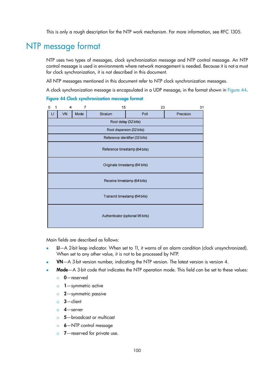 Ntp message format | H3C Technologies H3C SecPath F1000-E User Manual | Page 111 / 234