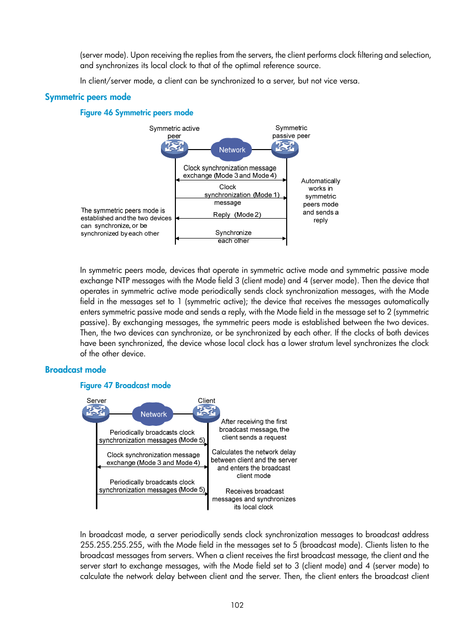 Symmetric peers mode, Broadcast mode | H3C Technologies H3C SecPath F1000-E User Manual | Page 113 / 234