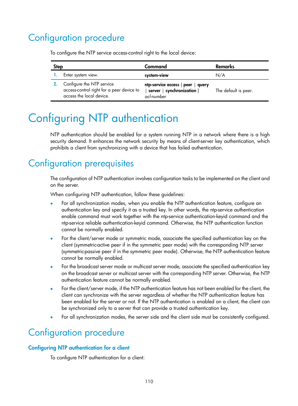 Configuration procedure, Configuring ntp authentication, Configuration prerequisites | Configuring ntp authentication for a client | H3C Technologies H3C SecPath F1000-E User Manual | Page 121 / 234