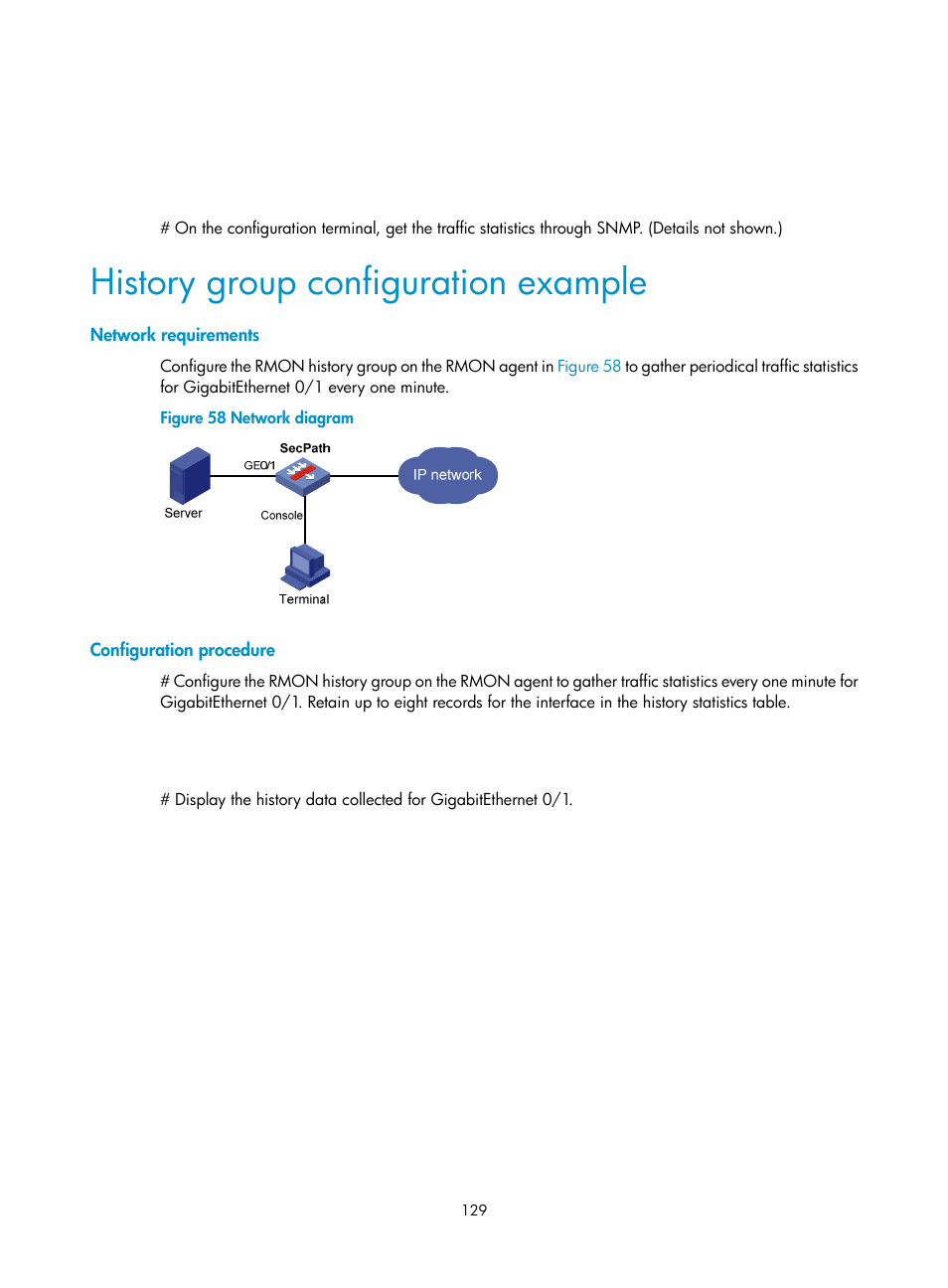 History group configuration example, Network requirements, Configuration procedure | H3C Technologies H3C SecPath F1000-E User Manual | Page 140 / 234