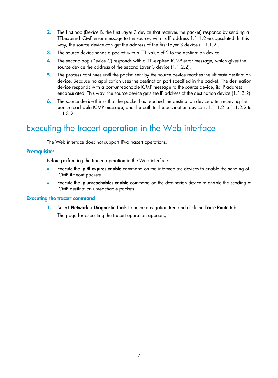 Prerequisites, Executing the tracert command | H3C Technologies H3C SecPath F1000-E User Manual | Page 18 / 234