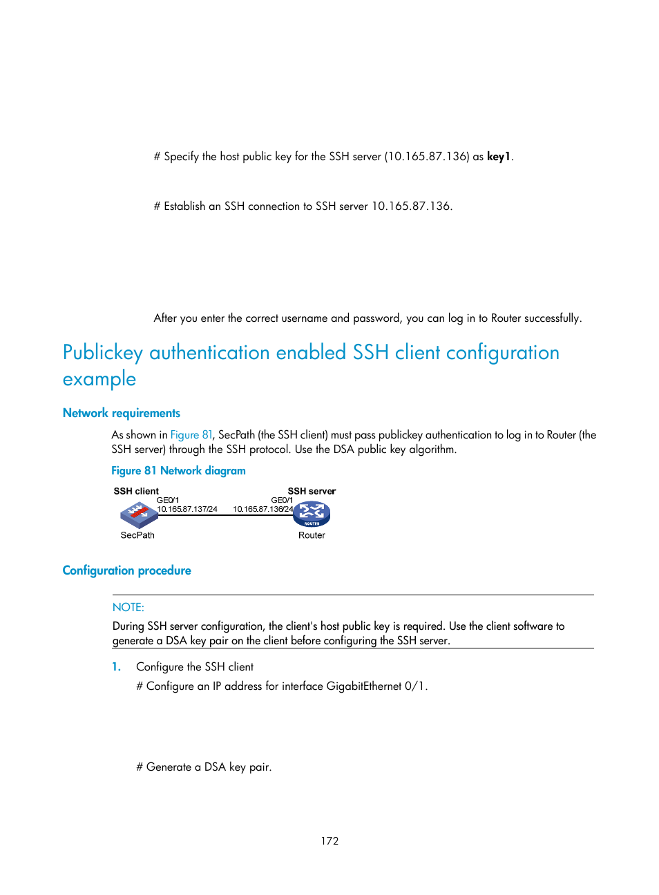 Network requirements, Configuration procedure | H3C Technologies H3C SecPath F1000-E User Manual | Page 183 / 234