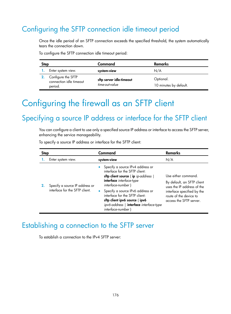 Configuring the firewall as an sftp client, Establishing a connection to the sftp server | H3C Technologies H3C SecPath F1000-E User Manual | Page 187 / 234