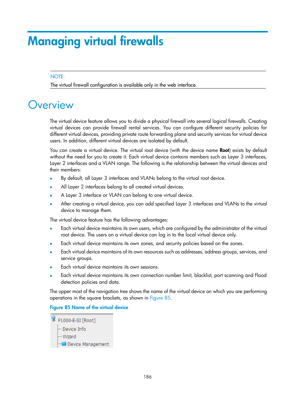 Managing virtual firewalls, Overview | H3C Technologies H3C SecPath F1000-E User Manual | Page 197 / 234