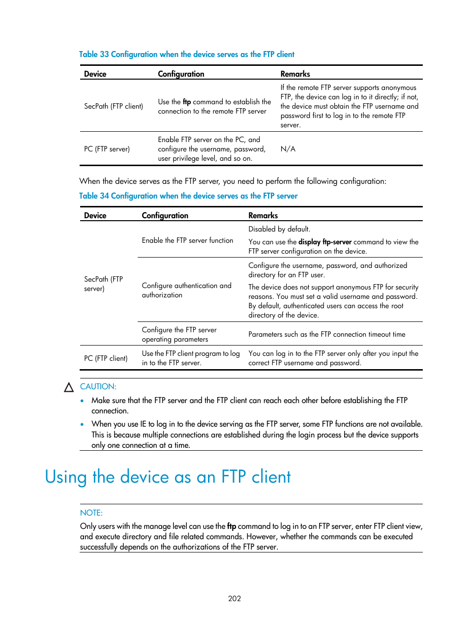 Using the device as an ftp client | H3C Technologies H3C SecPath F1000-E User Manual | Page 213 / 234