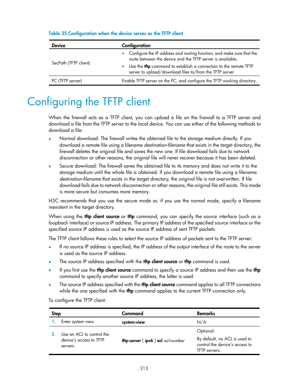 Configuring the tftp client | H3C Technologies H3C SecPath F1000-E User Manual | Page 224 / 234