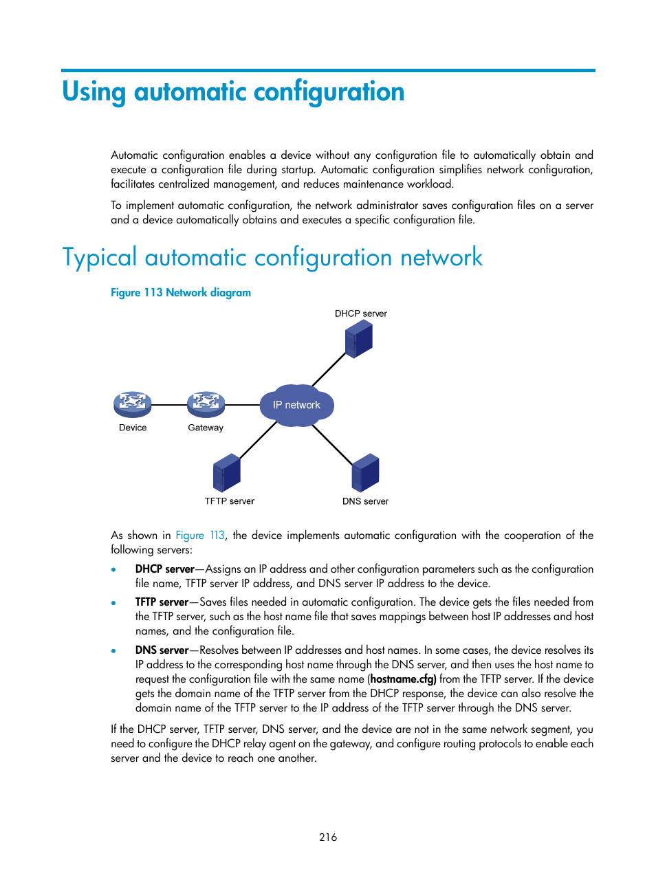 Using automatic configuration, Typical automatic configuration network | H3C Technologies H3C SecPath F1000-E User Manual | Page 227 / 234