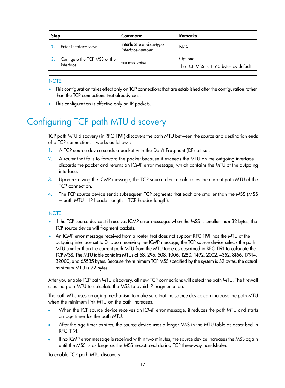 Configuring tcp path mtu discovery | H3C Technologies H3C SecPath F1000-E User Manual | Page 28 / 234