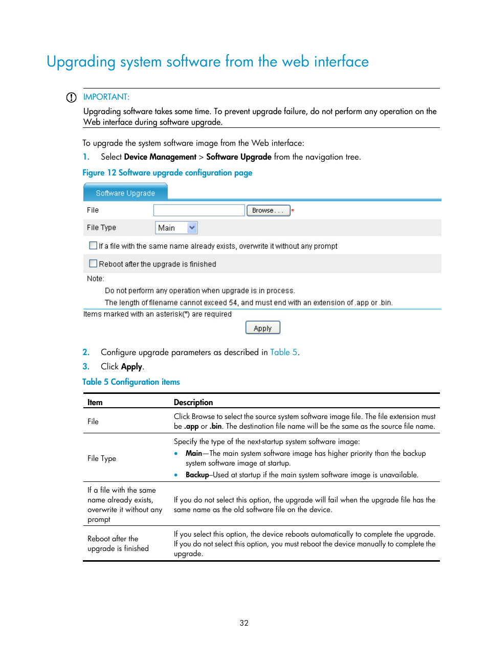 Upgrading system software from the web interface | H3C Technologies H3C SecPath F1000-E User Manual | Page 43 / 234