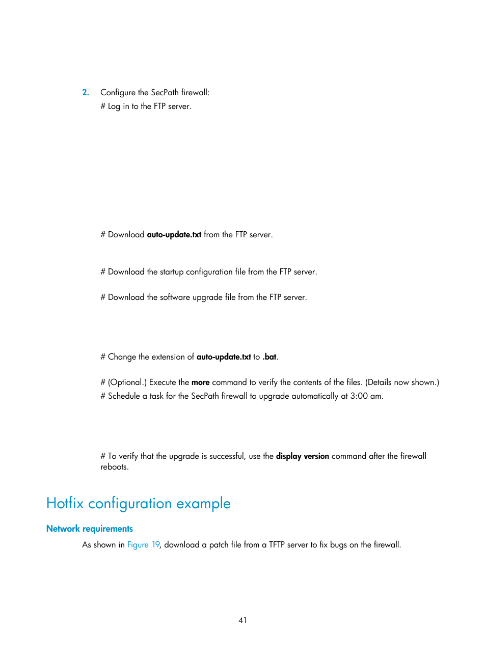 Hotfix configuration example, Network requirements | H3C Technologies H3C SecPath F1000-E User Manual | Page 52 / 234