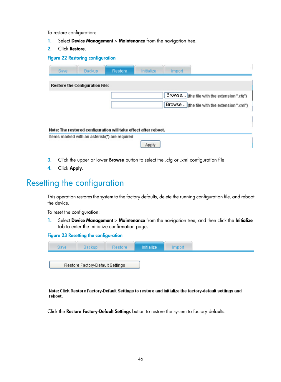 Resetting the configuration | H3C Technologies H3C SecPath F1000-E User Manual | Page 57 / 234