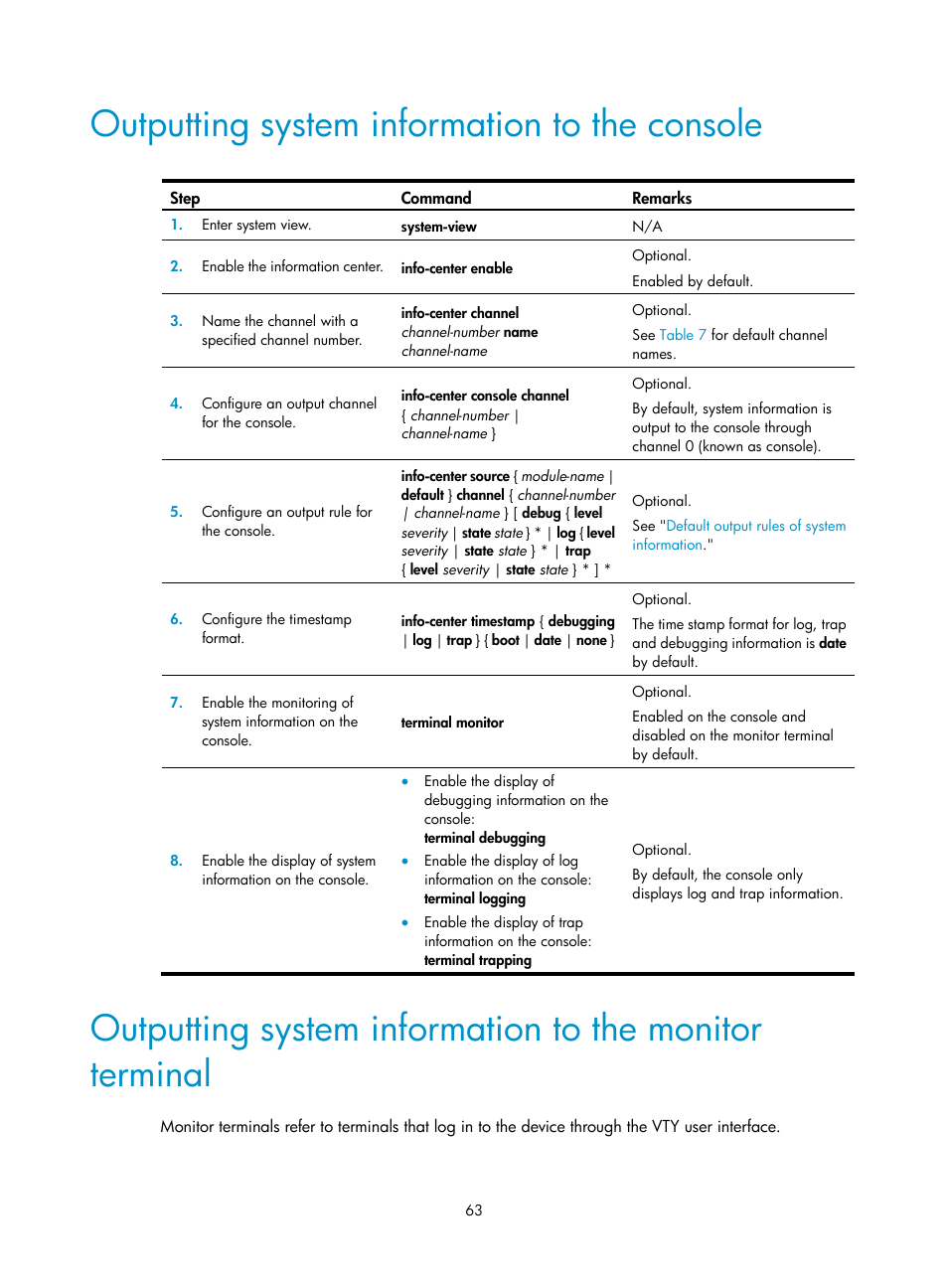 Outputting system information to the console | H3C Technologies H3C SecPath F1000-E User Manual | Page 74 / 234