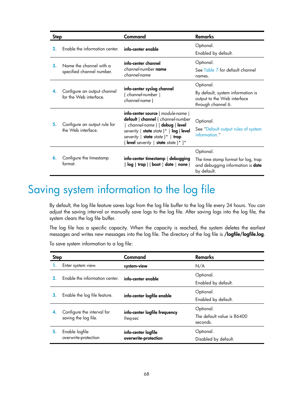 Saving system information to the log file | H3C Technologies H3C SecPath F1000-E User Manual | Page 79 / 234