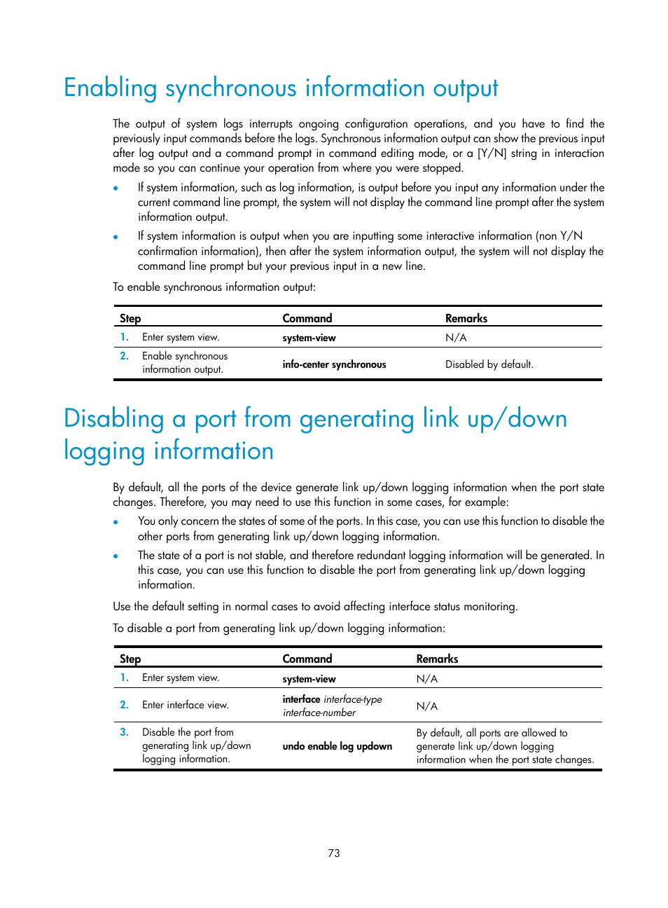 Enabling synchronous information output | H3C Technologies H3C SecPath F1000-E User Manual | Page 84 / 234