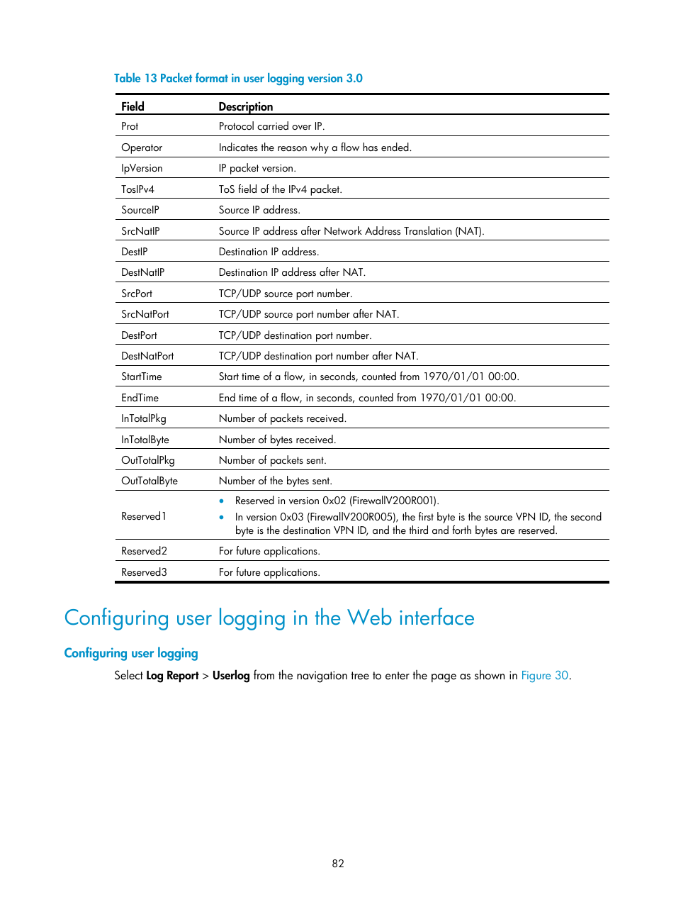 Configuring user logging in the web interface, Configuring user logging, Table 13 | H3C Technologies H3C SecPath F1000-E User Manual | Page 93 / 234