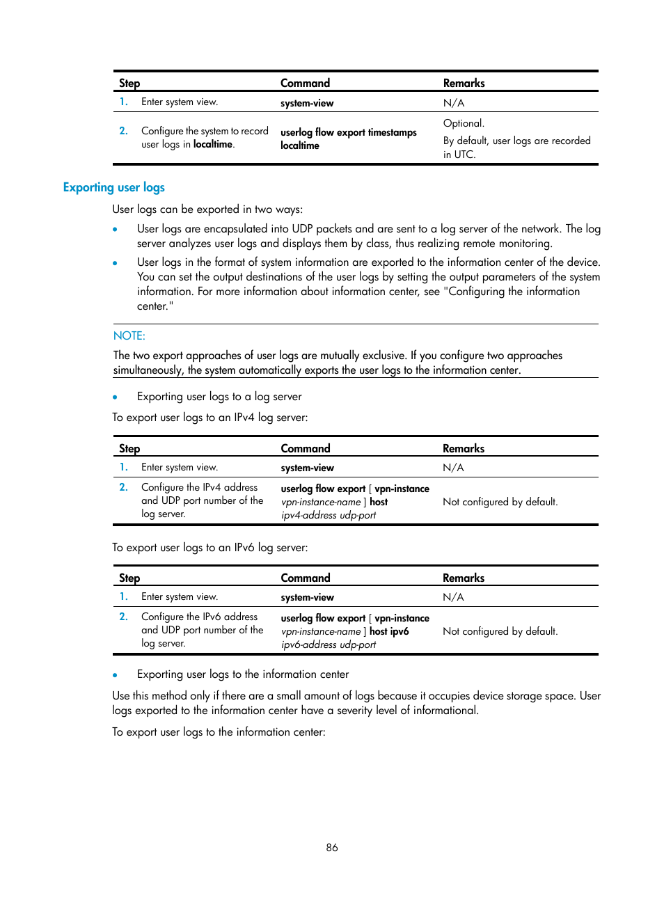 Exporting user logs | H3C Technologies H3C SecPath F1000-E User Manual | Page 97 / 234