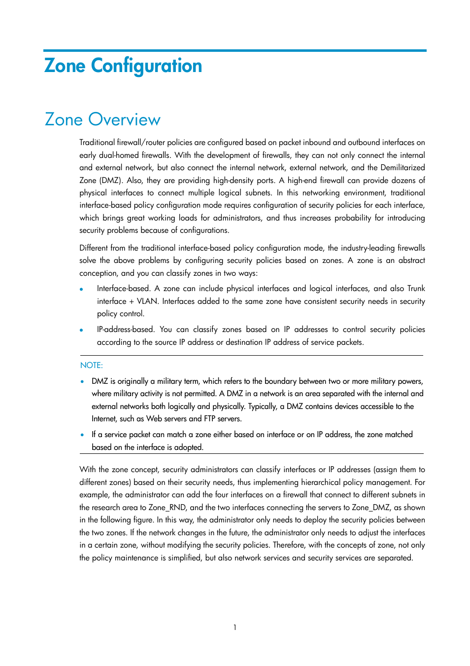 Zone configuration, Zone overview | H3C Technologies H3C SecPath F1000-E User Manual | Page 125 / 938