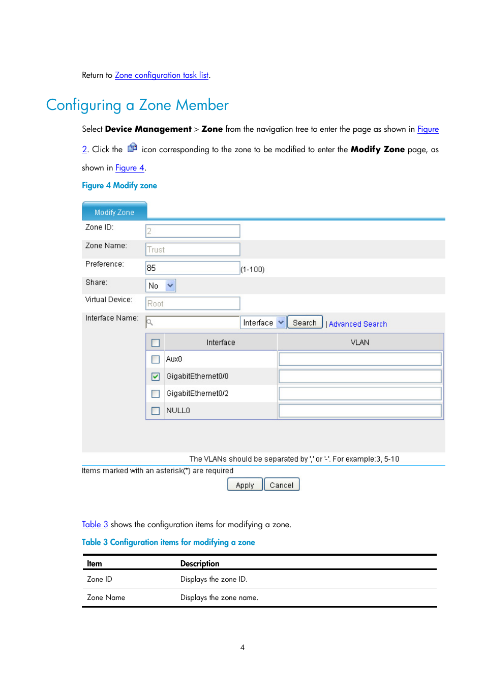 Configuring a zone member | H3C Technologies H3C SecPath F1000-E User Manual | Page 128 / 938