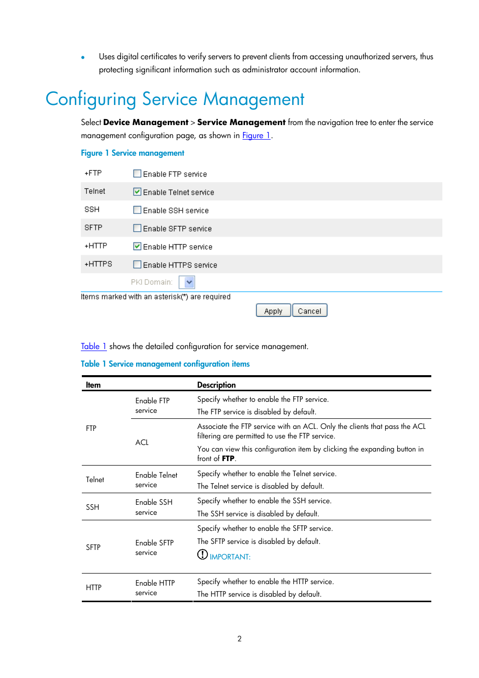 Configuring service management | H3C Technologies H3C SecPath F1000-E User Manual | Page 149 / 938