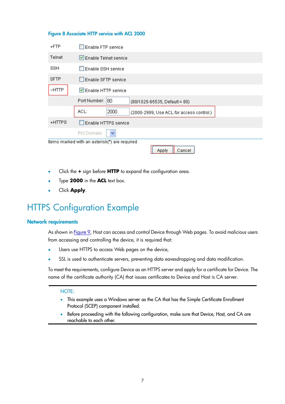 Https configuration example, Network requirements | H3C Technologies H3C SecPath F1000-E User Manual | Page 154 / 938