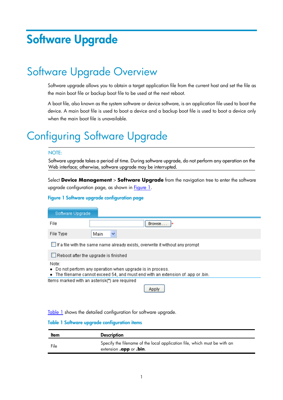Software upgrade, Software upgrade overview, Configuring software upgrade | H3C Technologies H3C SecPath F1000-E User Manual | Page 160 / 938