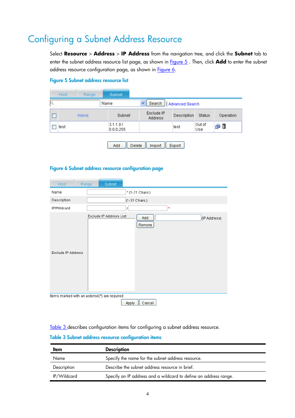 Configuring a subnet address resource | H3C Technologies H3C SecPath F1000-E User Manual | Page 169 / 938