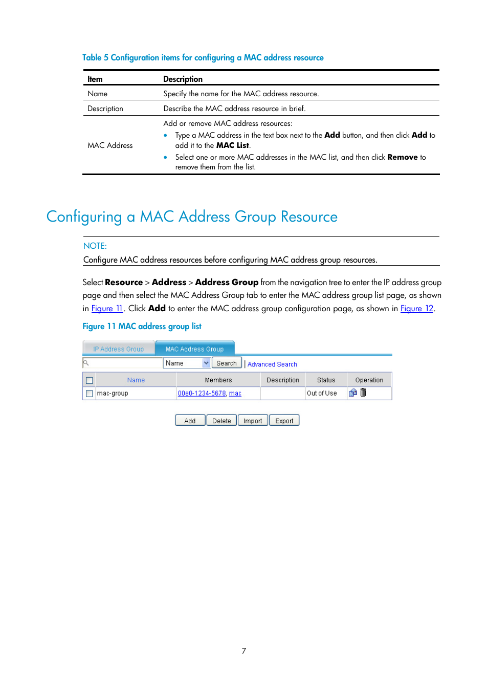 Configuring a mac address group resource, Table 5 | H3C Technologies H3C SecPath F1000-E User Manual | Page 172 / 938