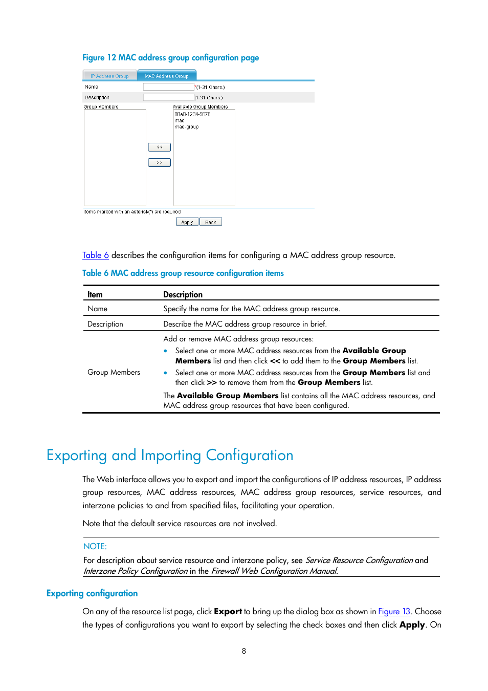 Exporting and importing configuration, Exporting configuration | H3C Technologies H3C SecPath F1000-E User Manual | Page 173 / 938