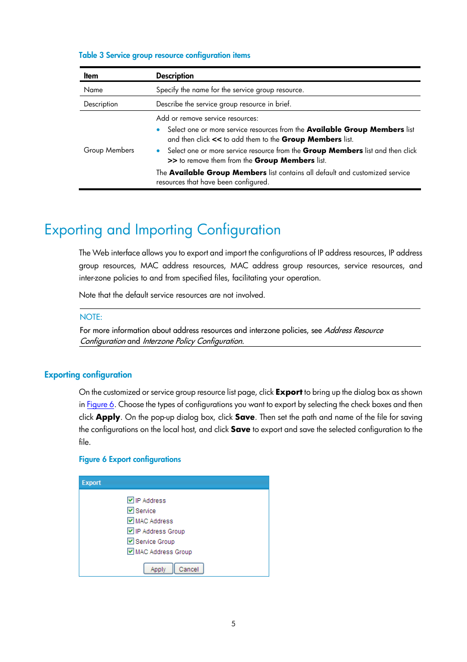Exporting and importing configuration, Exporting configuration, Table 3 | H3C Technologies H3C SecPath F1000-E User Manual | Page 180 / 938