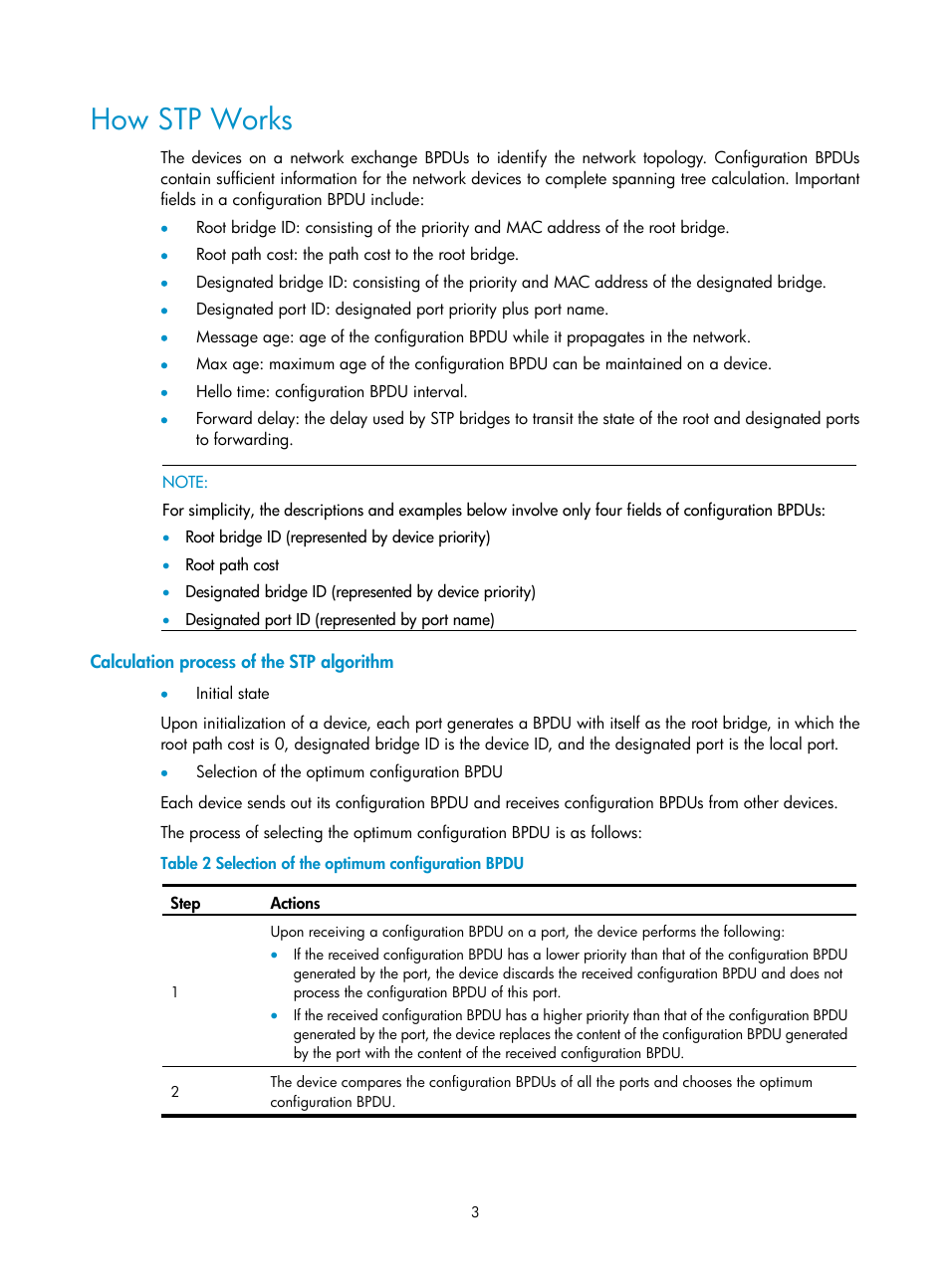 How stp works, Calculation process of the stp algorithm | H3C Technologies H3C SecPath F1000-E User Manual | Page 196 / 938