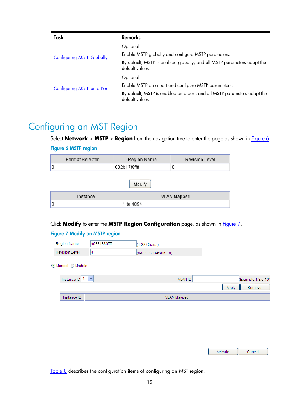 Configuring an mst region | H3C Technologies H3C SecPath F1000-E User Manual | Page 208 / 938