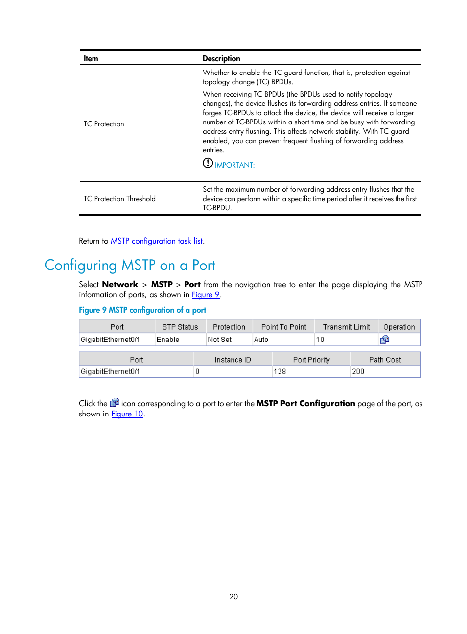 Configuring mstp on a port | H3C Technologies H3C SecPath F1000-E User Manual | Page 213 / 938